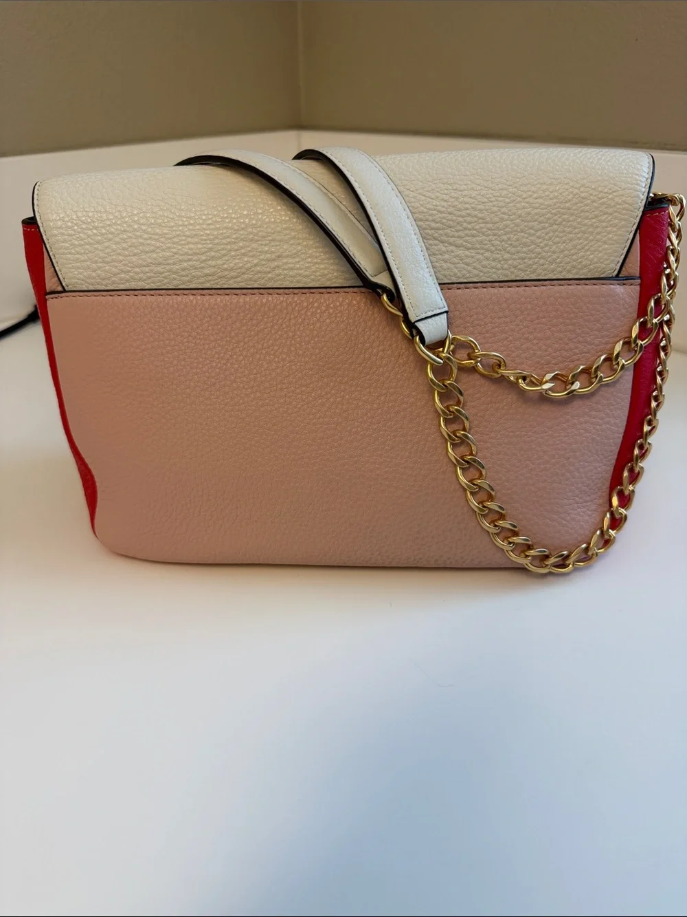 Chelsea Color-Block Tory Burch Pebbled Leather Chain Crossbody